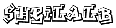 The clipart image depicts the word Sheilalb in a style reminiscent of graffiti. The letters are drawn in a bold, block-like script with sharp angles and a three-dimensional appearance.