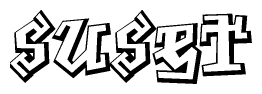 The image is a stylized representation of the letters Suset designed to mimic the look of graffiti text. The letters are bold and have a three-dimensional appearance, with emphasis on angles and shadowing effects.