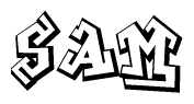 The clipart image depicts the word Sam in a style reminiscent of graffiti. The letters are drawn in a bold, block-like script with sharp angles and a three-dimensional appearance.