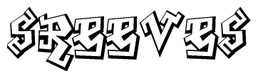 The clipart image depicts the word Sreeves in a style reminiscent of graffiti. The letters are drawn in a bold, block-like script with sharp angles and a three-dimensional appearance.