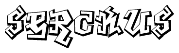 The image is a stylized representation of the letters Serckus designed to mimic the look of graffiti text. The letters are bold and have a three-dimensional appearance, with emphasis on angles and shadowing effects.