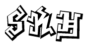 The clipart image depicts the word Skh in a style reminiscent of graffiti. The letters are drawn in a bold, block-like script with sharp angles and a three-dimensional appearance.