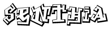 The clipart image depicts the word Senthia in a style reminiscent of graffiti. The letters are drawn in a bold, block-like script with sharp angles and a three-dimensional appearance.