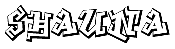 The image is a stylized representation of the letters Shauna designed to mimic the look of graffiti text. The letters are bold and have a three-dimensional appearance, with emphasis on angles and shadowing effects.