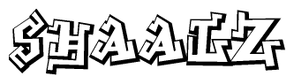 The clipart image depicts the word Shaalz in a style reminiscent of graffiti. The letters are drawn in a bold, block-like script with sharp angles and a three-dimensional appearance.