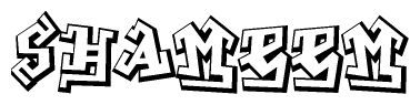 The clipart image depicts the word Shameem in a style reminiscent of graffiti. The letters are drawn in a bold, block-like script with sharp angles and a three-dimensional appearance.