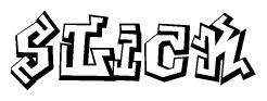 The clipart image depicts the word Slick in a style reminiscent of graffiti. The letters are drawn in a bold, block-like script with sharp angles and a three-dimensional appearance.