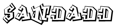 The clipart image depicts the word Sandadd in a style reminiscent of graffiti. The letters are drawn in a bold, block-like script with sharp angles and a three-dimensional appearance.