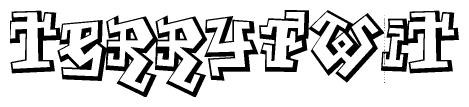 The clipart image depicts the word Terryfwit in a style reminiscent of graffiti. The letters are drawn in a bold, block-like script with sharp angles and a three-dimensional appearance.