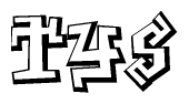 The clipart image depicts the word Tys in a style reminiscent of graffiti. The letters are drawn in a bold, block-like script with sharp angles and a three-dimensional appearance.