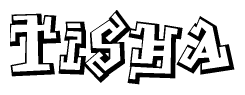 The clipart image depicts the word Tisha in a style reminiscent of graffiti. The letters are drawn in a bold, block-like script with sharp angles and a three-dimensional appearance.