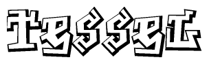 The clipart image depicts the word Tessel in a style reminiscent of graffiti. The letters are drawn in a bold, block-like script with sharp angles and a three-dimensional appearance.
