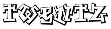 The image is a stylized representation of the letters Twentz designed to mimic the look of graffiti text. The letters are bold and have a three-dimensional appearance, with emphasis on angles and shadowing effects.