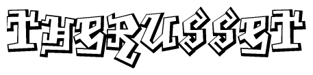 The clipart image depicts the word Therusset in a style reminiscent of graffiti. The letters are drawn in a bold, block-like script with sharp angles and a three-dimensional appearance.