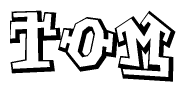The clipart image depicts the word Tom in a style reminiscent of graffiti. The letters are drawn in a bold, block-like script with sharp angles and a three-dimensional appearance.