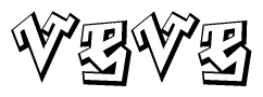 The image is a stylized representation of the letters Veve designed to mimic the look of graffiti text. The letters are bold and have a three-dimensional appearance, with emphasis on angles and shadowing effects.