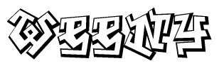 The image is a stylized representation of the letters Weeny designed to mimic the look of graffiti text. The letters are bold and have a three-dimensional appearance, with emphasis on angles and shadowing effects.