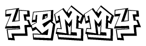 The clipart image depicts the word Yemmy in a style reminiscent of graffiti. The letters are drawn in a bold, block-like script with sharp angles and a three-dimensional appearance.