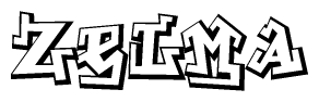 The clipart image depicts the word Zelma in a style reminiscent of graffiti. The letters are drawn in a bold, block-like script with sharp angles and a three-dimensional appearance.