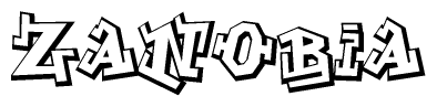 The clipart image depicts the word Zanobia in a style reminiscent of graffiti. The letters are drawn in a bold, block-like script with sharp angles and a three-dimensional appearance.