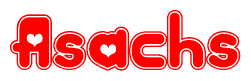 The image displays the word Asachs written in a stylized red font with hearts inside the letters.