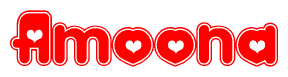 The image is a clipart featuring the word Amoona written in a stylized font with a heart shape replacing inserted into the center of each letter. The color scheme of the text and hearts is red with a light outline.
