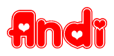 The image displays the word Andi written in a stylized red font with hearts inside the letters.