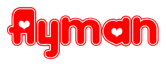 The image displays the word Ayman written in a stylized red font with hearts inside the letters.