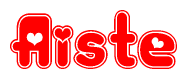 The image displays the word Aiste written in a stylized red font with hearts inside the letters.