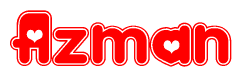 The image displays the word Azman written in a stylized red font with hearts inside the letters.
