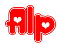 The image is a clipart featuring the word Alp written in a stylized font with a heart shape replacing inserted into the center of each letter. The color scheme of the text and hearts is red with a light outline.