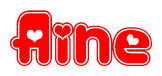 The image is a clipart featuring the word Aine written in a stylized font with a heart shape replacing inserted into the center of each letter. The color scheme of the text and hearts is red with a light outline.