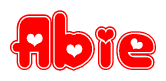 The image is a clipart featuring the word Abie written in a stylized font with a heart shape replacing inserted into the center of each letter. The color scheme of the text and hearts is red with a light outline.