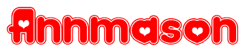 The image displays the word Annmason written in a stylized red font with hearts inside the letters.