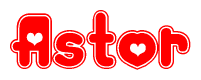The image displays the word Astor written in a stylized red font with hearts inside the letters.