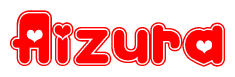 The image displays the word Aizura written in a stylized red font with hearts inside the letters.