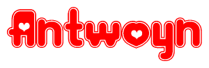 The image displays the word Antwoyn written in a stylized red font with hearts inside the letters.
