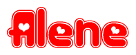 The image is a clipart featuring the word Alene written in a stylized font with a heart shape replacing inserted into the center of each letter. The color scheme of the text and hearts is red with a light outline.