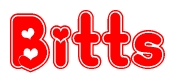 The image displays the word Bitts written in a stylized red font with hearts inside the letters.