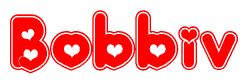 The image is a clipart featuring the word Bobbiv written in a stylized font with a heart shape replacing inserted into the center of each letter. The color scheme of the text and hearts is red with a light outline.
