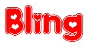 The image displays the word Bling written in a stylized red font with hearts inside the letters.