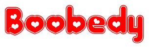 The image displays the word Boobedy written in a stylized red font with hearts inside the letters.