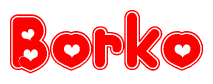 The image is a clipart featuring the word Borko written in a stylized font with a heart shape replacing inserted into the center of each letter. The color scheme of the text and hearts is red with a light outline.