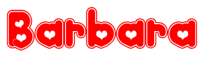 The image is a clipart featuring the word Barbara written in a stylized font with a heart shape replacing inserted into the center of each letter. The color scheme of the text and hearts is red with a light outline.
