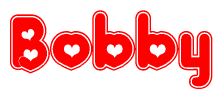 The image displays the word Bobby written in a stylized red font with hearts inside the letters.