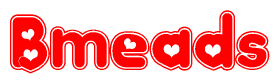 The image displays the word Bmeads written in a stylized red font with hearts inside the letters.