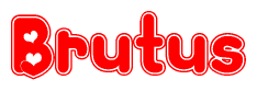 The image is a clipart featuring the word Brutus written in a stylized font with a heart shape replacing inserted into the center of each letter. The color scheme of the text and hearts is red with a light outline.