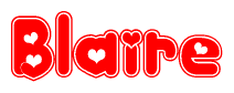 The image displays the word Blaire written in a stylized red font with hearts inside the letters.
