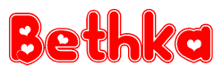 The image is a clipart featuring the word Bethka written in a stylized font with a heart shape replacing inserted into the center of each letter. The color scheme of the text and hearts is red with a light outline.