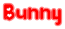 The image displays the word Bunny written in a stylized red font with hearts inside the letters.